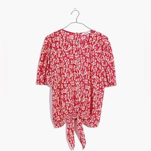 Madewell Crinkled Button-Back Tie Tee in Full Bloom size XS